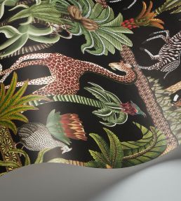 Afrika Kingdom Wallpaper by Cole & Son Olive Green & Spring Green on Black