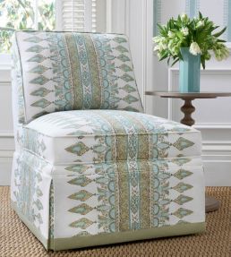 Akola Stripe Fabric by Thibaut Raspberry and Blue on Natural