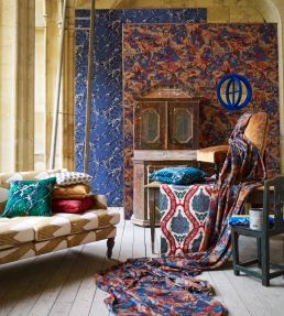 Anar Trellis Fabric by Zoffany Serpentine / Crimson