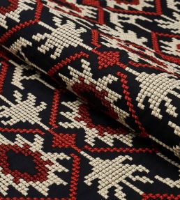 Andean Tribute Embroidery Fabric by Schumacher Ruby Midnight Shadows