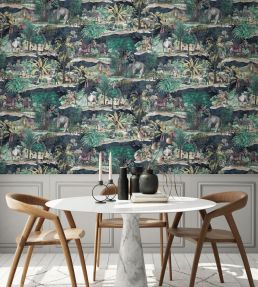 Animal Islands Wallpaper by Brand McKenzie Midnight Blue