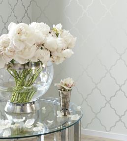 Klein Trellis Wallpaper by Anna French Metallic Gold on Aqua