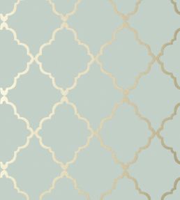 Klein Trellis Wallpaper by Anna French Metallic Gold on Aqua