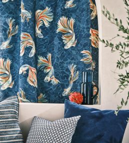 Aquaria Fabric by Osborne & Little Indigo/Coral