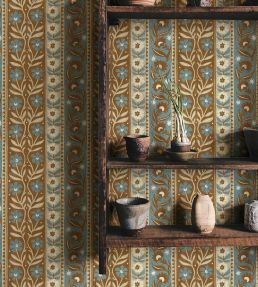 Arber Stripe Wallpaper by Josephine Munsey Brown and Blue
