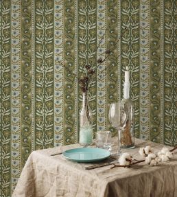 Arber Stripe Wallpaper by Josephine Munsey Green and Blue
