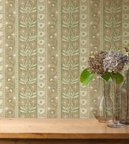 Arber Stripe Wallpaper by Josephine Munsey Pink and Olive