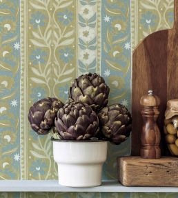 Arber Stripe Wallpaper by Josephine Munsey Yellow and Aqua