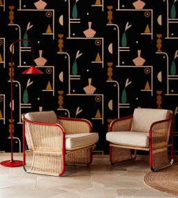 Archaeological Forms Wallpaper by Tres Tintas Black
