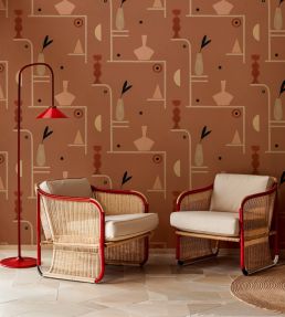 Archaeological Forms Wallpaper by Tres Tintas Red