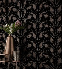 Astoria Flock Wallpaper by 1838 Wallcoverings Jet