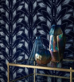 Astoria Flock Wallpaper by 1838 Wallcoverings Midnight