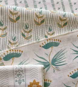 Astrid Fabric by Kate Medlicott Duck Egg & Ochre