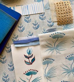 Astrid Fabric by Kate Medlicott Ocean & Cloudy Blue