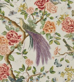 Audubon Garden Fabric by Travers Green/Pink
