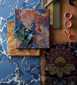 Avalonis Velvet Fabric by Zoffany Como Blue / Koi