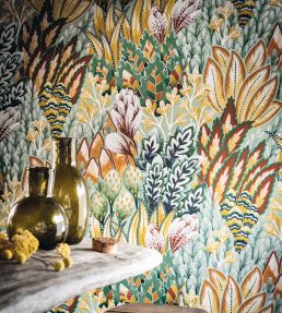 Avicennia Wallpaper by Casamance Fuschia/Ocre