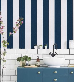 Awning Stripe Wallpaper by Woodchip & Magnolia Navy/White