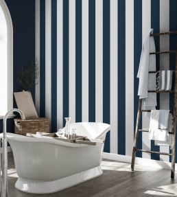 Awning Stripe Wallpaper by Woodchip & Magnolia Navy/White