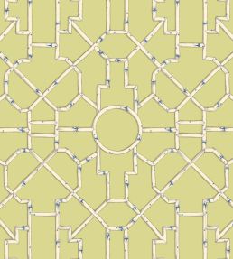 Baldwin Bamboo Wallpaper by Scalamandre Cream & Blue On Lettuce
