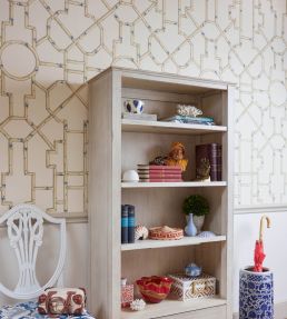 Baldwin Bamboo Wallpaper by Scalamandre Cream & Blue On Lettuce
