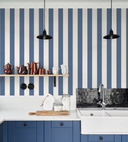 Baltic Rayure Wallpaper by Casadeco Marine/Blanc