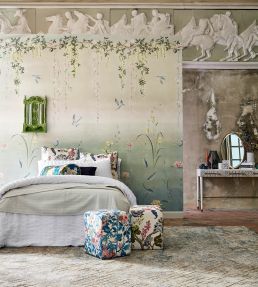 Bamboo & Birds Fabric by Sanderson China Blue / Lotus Pink