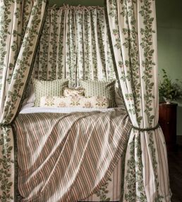 Cobnut Stripe Fabric by Sanderson Leaf Green/Berry