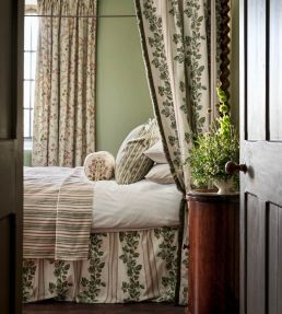 Cobnut Stripe Fabric by Sanderson Leaf Green/Berry
