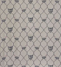 Fox And Hen Fabric by Barneby Gates Charcoal/Pink on Natural
