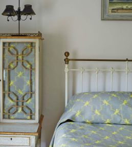 Horse Trellis Fabric by Barneby Gates Acid Yellow On Grey