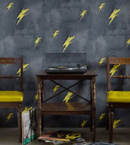 Bolt From Mars Wallpaper by Barneby Gates Yellow On Charcoal