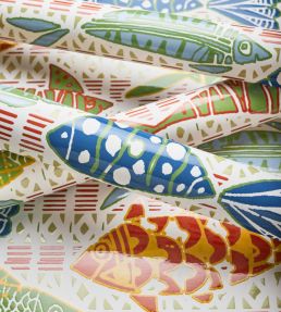 Batik Fish Wallpaper by Thibaut Spa Blue