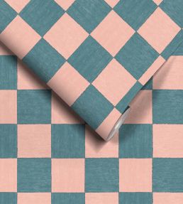 Battenberg Wallpaper by Woodchip & Magnolia Coral Teal