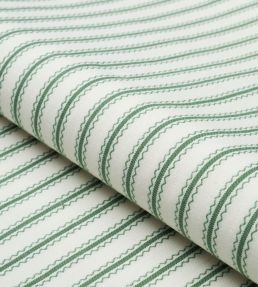 Birdie Ticking Stripe Fabric by Schumacher Leaf Green