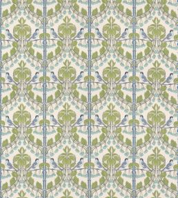 Birds & Cherries Fabric by GP & J Baker Green/Blue