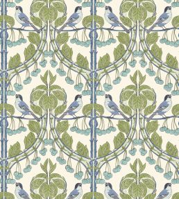 Birds & Cherries Wallpaper by GP & J Baker Green/Blue