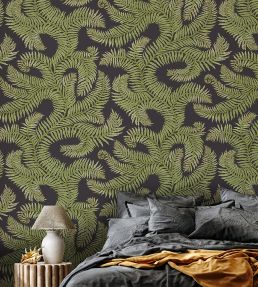 Bombe's Fernery Wallpaper by Josephine Munsey Dark Grey and Green