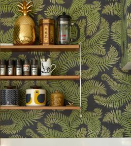 Bombe's Fernery Wallpaper by Josephine Munsey Dark Grey and Green