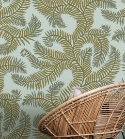 Bombe's Fernery Wallpaper by Josephine Munsey Olive and Celadon