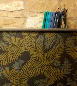 Bombe's Fernery Wallpaper by Josephine Munsey Olive and Dark Grey