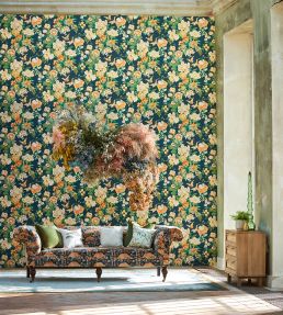 Bonsai & Gingko Fabric by Sanderson Midnight / Orange