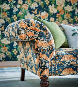 Bonsai & Gingko Fabric by Sanderson Midnight / Orange