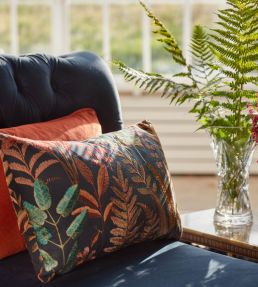 Bracken Embroidered Fabric by Clarke & Clarke Russet/Aqua