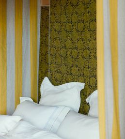 Broad Stripe Linen Fabric by Volga Linen Chinese Yellow/Natural
