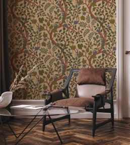 Brushwood Wallpaper by Josephine Munsey Green and Red
