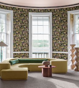 Bush Baby Wallpaper by Cole & Son Crimson & Marigold on Charcoal