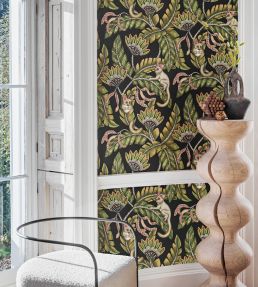 Bush Baby Wallpaper by Cole & Son Crimson & Marigold on Charcoal