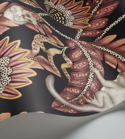 Bush Baby Wallpaper by Cole & Son Crimson & Marigold on Charcoal