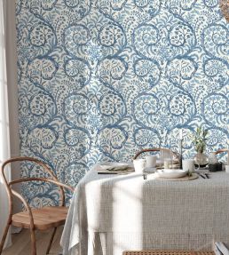 Butterow Wallpaper by Josephine Munsey Bright Blue and White